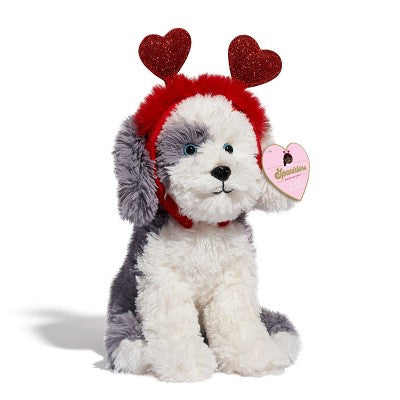 FAO Schwarz 12" Sparklers Toy Plush Sheep Dog with Removable Red Heart Boppers
