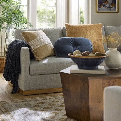 Velvet Oval Shaped Throw Pillow with Tufted Center Navy - Threshold designed with Studio McGee: Indoor Polyester Decorative Cushion