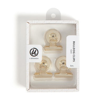 U Brands 3ct Magnetic Bulldog Clips Gold: Fridge & Locker Magnets, Metal Stationery Clips, Office Fasteners