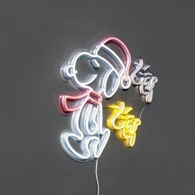 Peanuts 15" Snoopy with Woodstock Flying Hanging Neon Sign