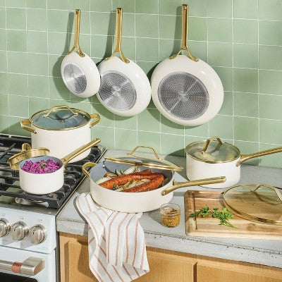 12pc Nonstick Ceramic Coated Aluminum Cookware Set with Champagne Handle - Figmint (LOCAL PICKUP ONLY)