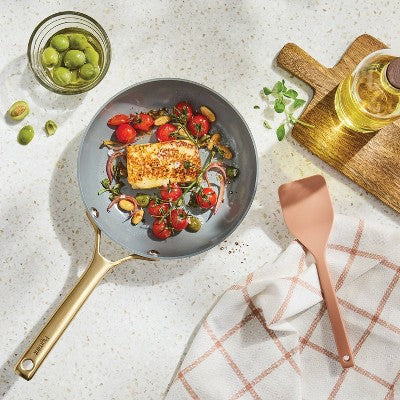 8" Nonstick Ceramic Coated Aluminum Frying Pan With Champagne Handle Cream - Figmint