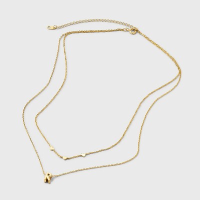 14kt Gold Dipped Hearts "R" Initial Multi-Strand Necklace - A New Day Gold