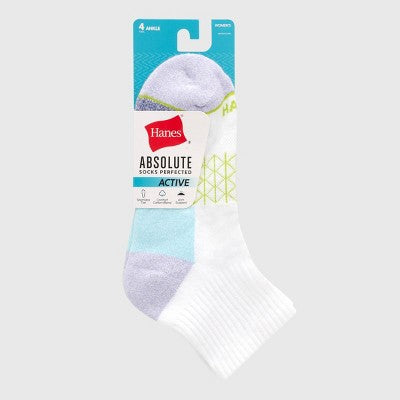 Hanes Women's Absolute Active 4pk Ankle Socks - Assorted Color 5-9: Cushioned, Seamless Toe