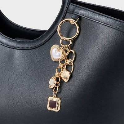 Mixed Simulated Pearl Bezel Dangle Bag Charm - A New Day Gold