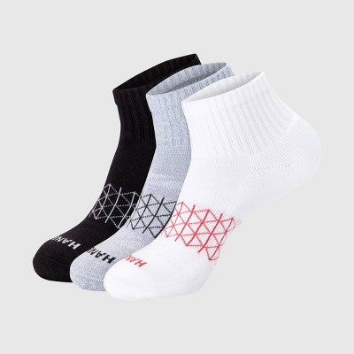 Hanes Men's Absolute Comfort Cushioned Ankle Socks 3pk - Moisture-Wicking, White/Gray/Black 6-12