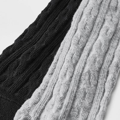 Girls' 2pk Cotton Tights - Cat & Jack Black/Gray M