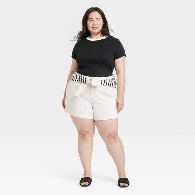 Women's Slim Fit Ribbed T-Shirt - A New Day Black/White XXL