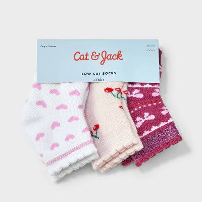 Baby Girls' 3pk Hearts Cherries and Bows Ankle Socks - Cat & Jack 6-12M