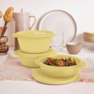 Tupperware 6pc (set of 3) Store, Serve and Go Bowl Food Storage Set Yellow