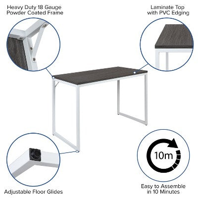 Flash Furniture Tiverton Industrial Modern Desk - Commercial Grade Office Computer Desk and Home Office Desk - 47" Long (Rustic Gray/White) (LOCAL PICKUP ONLY)