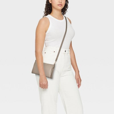 Double Gusset Crossbody Bag - Universal Thread Gray: Adjustable Strap, Twill Construction
