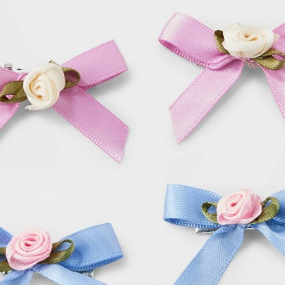 Girls' 6pk Satin Ribbon Bow with Rosettes Hair Clips - art class
