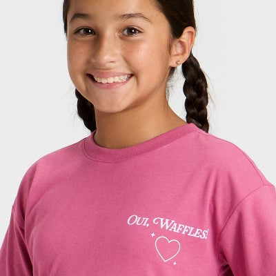 Girls' Short Sleeve 'Oui Waffles' Graphic T-Shirt Berry Purple XS