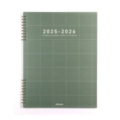 Altitude Supplies 8.5"x11" Monthly Planner, July 2025 to June 2026, Dark Sage Grid