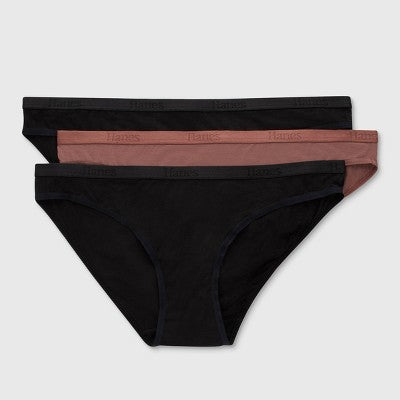 Hanes Originals Women's 3pk SuperSoft Low-Rise Bikini Underwear - Black/Nude S