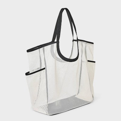 Packable Cut Out Mesh Tote Handbag - Shade & Shore White
