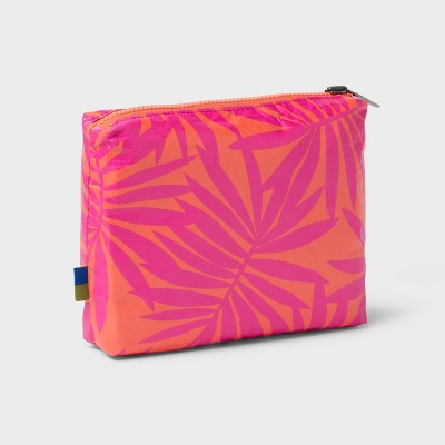 Water Resistant Pouch Toiletry Kits and Bags - Open Story Pink/Orange Palm