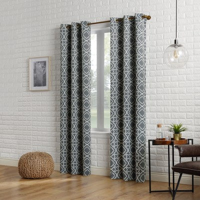 40"x95" Sun Zero Blackout Barnett Trellis Grommet Curtain Panel Gray: Thermal Insulated, Noise Reducing, Energy Efficient
