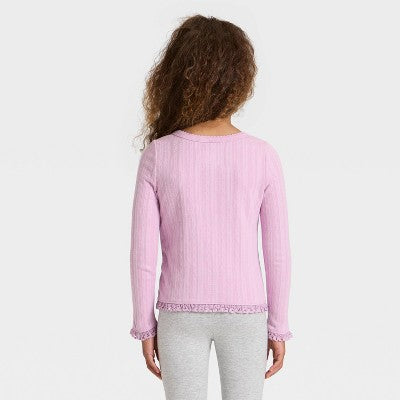 Toddler Girls' Long Sleeve Pointelle T-Shirt - Cat & Jack Lavender Mauve 3T