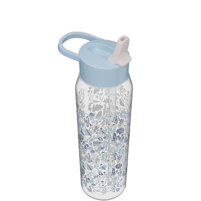 Zak Designs 32oz Frost Floral Manual Straw Bottle Blue