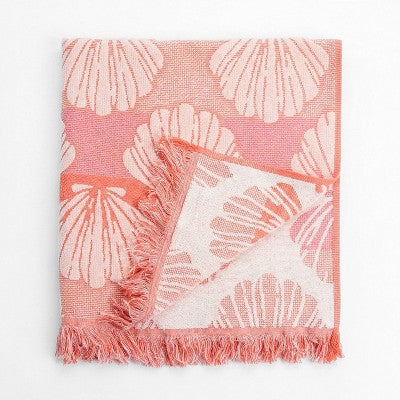36"x72" Sculpted Shells Oversized Beach Towel with Fringe Pink