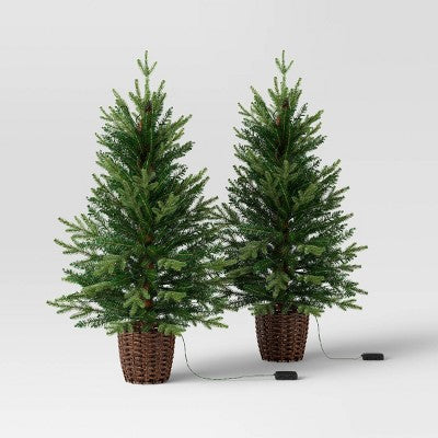 2pc 3' Pre-Lit Potted Balsam Fir Artificial Christmas Trees Warm LED White Lights - Wondershop (LOCAL PICKUP ONLY)