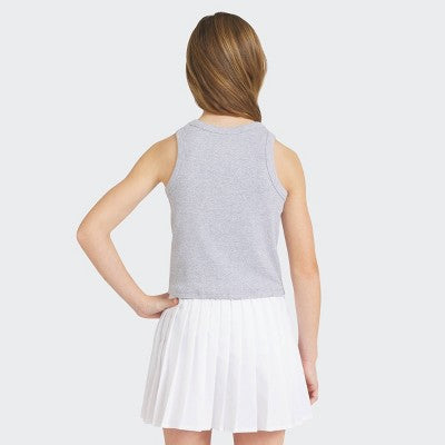 Champion Girls' Logo High Neck Ribbed Tank Top Heathered Gray XL