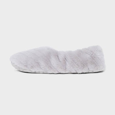 Women's Diagonal Stripe Textured Faux plush Cozy Pull-On Slipper Socks with Grippers - Auden Light Gray S/M: Cushioned Insole
