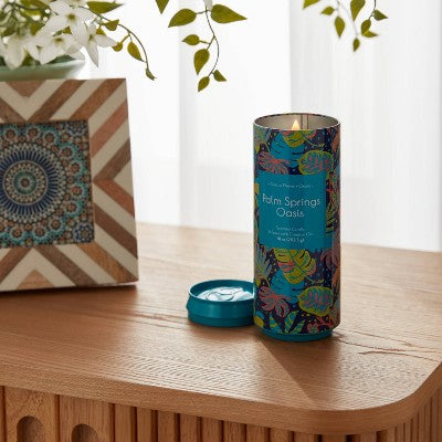 Printed Tin Can 10oz Candle Palm Springs Oasis - Opalhouse: Lidded, Floral & Ocean Scent, 55hr Burn Time
