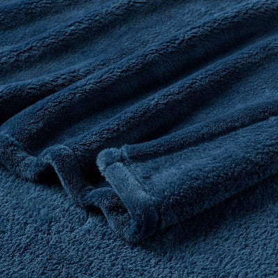 Reversible Faux Shearling Throw Blanket Navy - Room Essentials: Lightweight, Knitted, Machine Washable, OEKO-TEX Certified