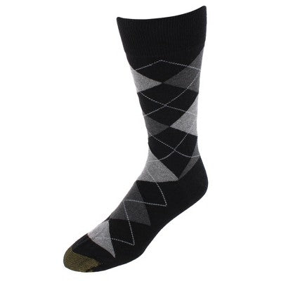 Gold Toe Men's Carlyle Argyle Crew Dress Socks (Pack of 3), Black