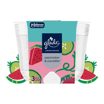 Glade 3 Wick Spring Scented Glass Jar Candles - Watermelon & Cucumber - 6.8oz: Indoor Use, Approximate Burn Time 30 Hours, Spring & Summer