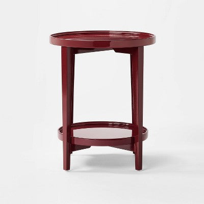 Round Accent Table Wood Lacquer Finish Dark Red - Threshold designed with Studio McGee Fully Assembled (LOCAL PICKUP ONLY)