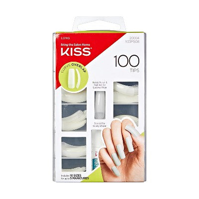 KISS Products Full-Cover Press-On Fake Nails Kit - Long Curve Overlap - 100ct/0.11oz
