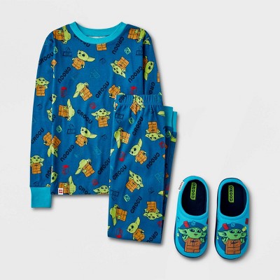 Boys' LEGO Star Wars: The Mandalorian 2pc Snug Fit Pajama Set with Slippers - Turquoise Blue 10