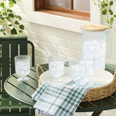 Layered Plaid Cotton Flour Sack Kitchen Towel Green/Blue/Cream - Hearth & Hand with Magnolia