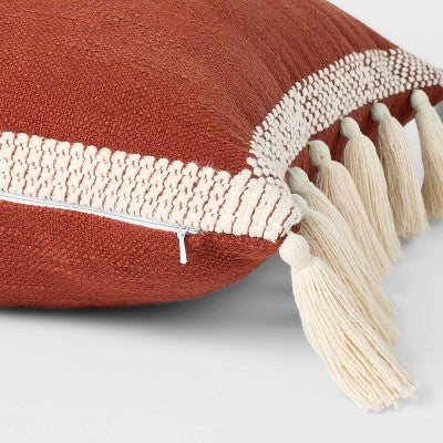 Woven Frame Square Throw Pillow with Side Tassels - Threshold designed with Studio McGee: Cotton, Indoor, Hidden Zipper