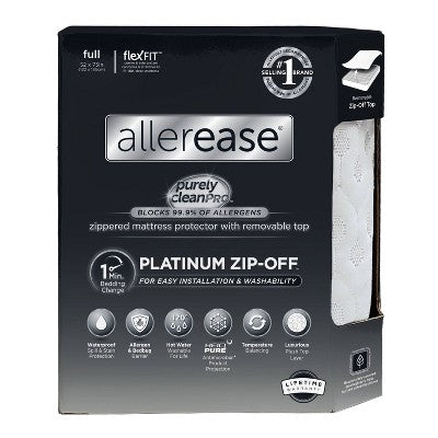 Allerease Platinum Full Zip-Off Plush Top Waterproof Allergen and Bedbug Barrier Mattress Protector: Hypoallergenic, Fits 12" Depth