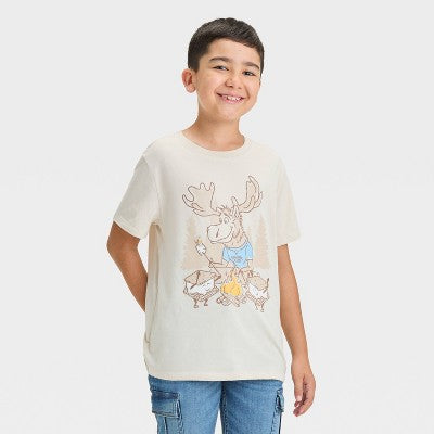 Boys Short Sleeve Smore Moose Graphic T-Shirt Cat & Jack Beige L