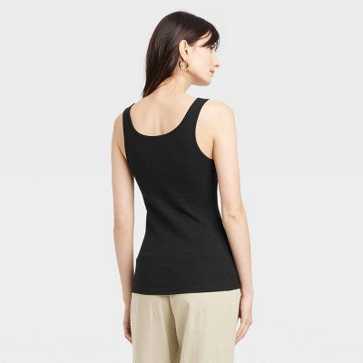 Women's Slim Fit Layered Ribbed Tank Top - A New Day Black XL