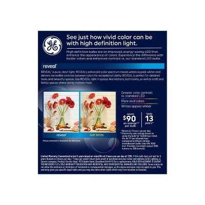 GE 2pk 60W Reveal ST19 LED Edison Style Light Bulbs: 5W LED Equivalent, E26 Base, Dimmable, 500 Lumens, 2700K White