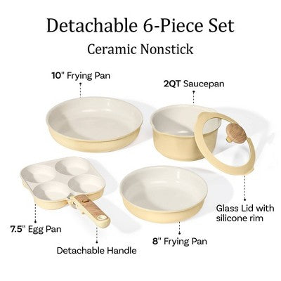 Carote 6pc Ceramic Nonstick Detachable Cookware Set Yellow