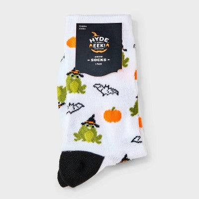 Women's Frog Witch Halloween Crew Socks - Hyde and EEK! Boutique White/Green/Black 4 - 10