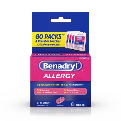 Benadryl Ultratabs Go Packs - Diphenhydramine Antihistamine Tablets - 4 packs of 2ct