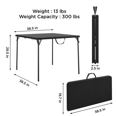 COSCO 38.5" Square Fold-in-Half Card Table with Handle, Wheelchair Accessible, Black (LOCAL PICKUP ONLY)