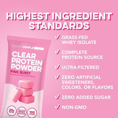 Clean Simple Eats Clear Protein Powder - Pink Burst - Whey Isolate Protein - 20g Protein - 1.00oz/1 Stick