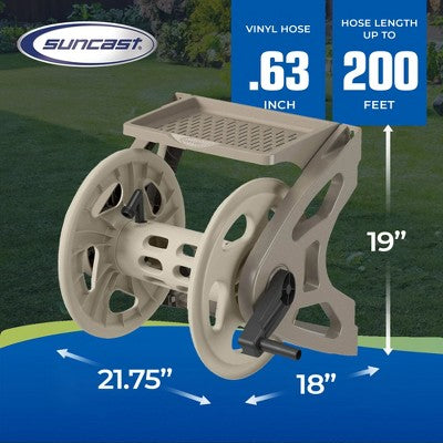 Suncast Handler 200 Foot Resin Wall Mounted Outdoor Garden Hose Reel, Taupe