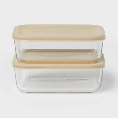 4pc (Set of 2) 4c Rectangular Glass Food Storage Container Set Oatmeal - Room Essentials