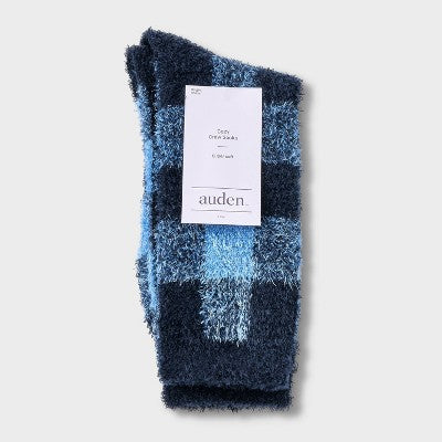 Women's Buffalo Plaid Cozy Crew Socks - Auden Blue 4-10